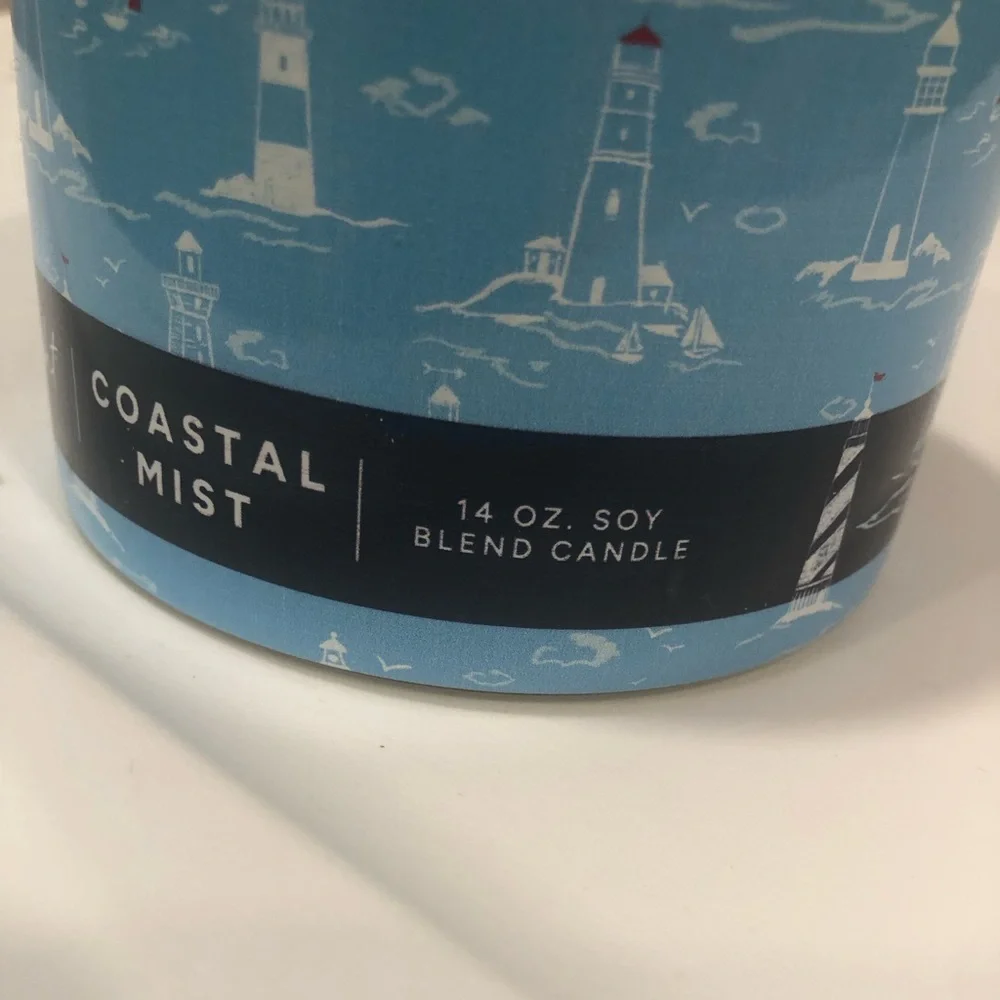 Coastal Mist Scented Candle - Blue Nautical Lighthouse Design